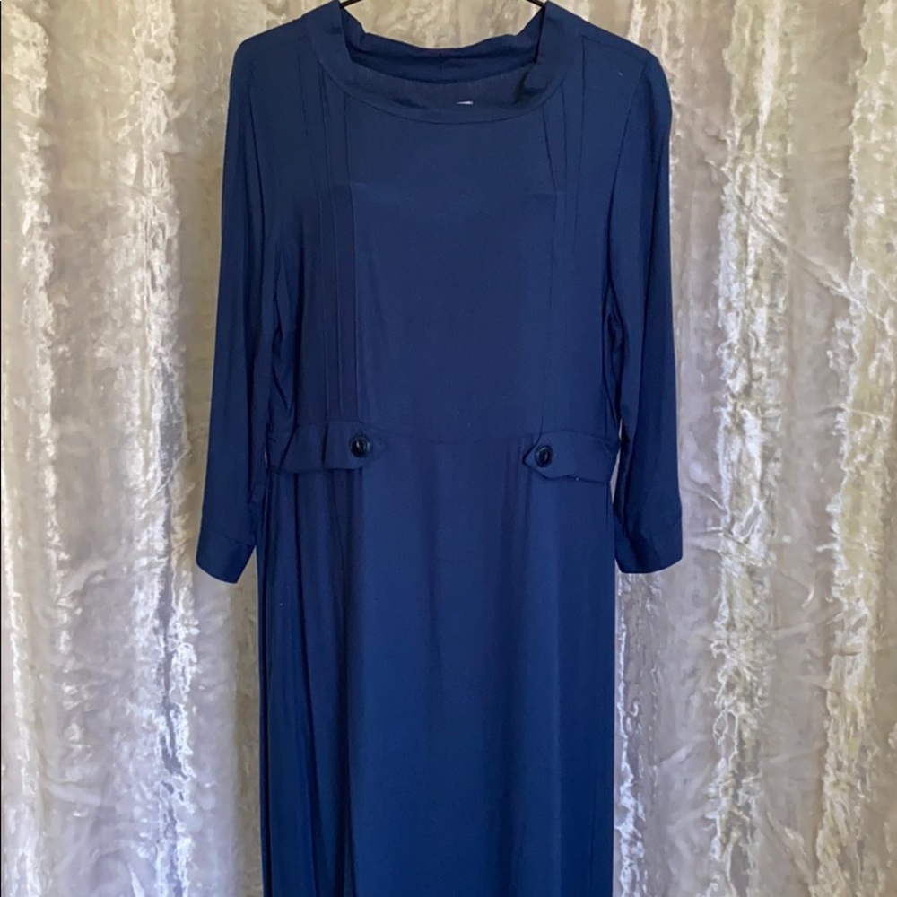 FLAX Lagenlook Blue Rayon 1920’s Style Dress sz S